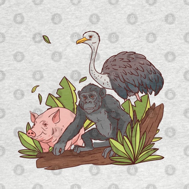 Pig Chimpanzee Ostrich Wild Animal by Mako Design 